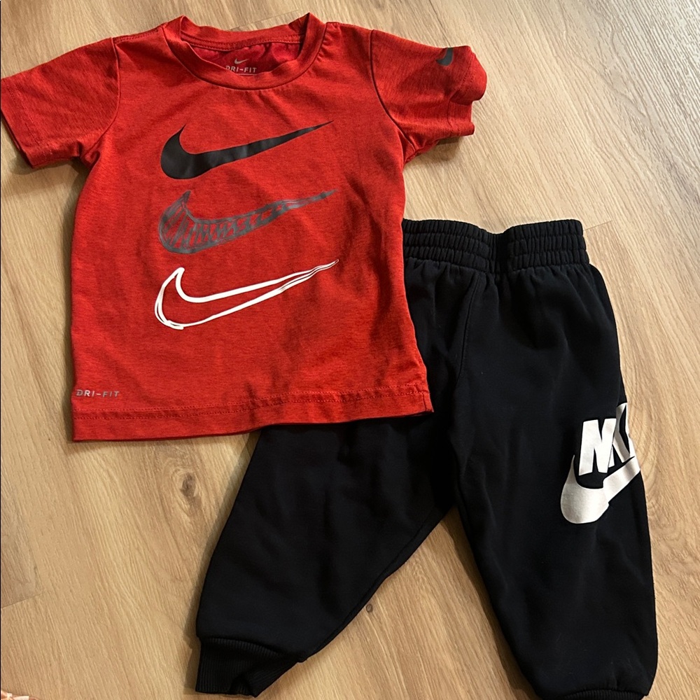 Nike Kids Red Tee and Black Joggers Set